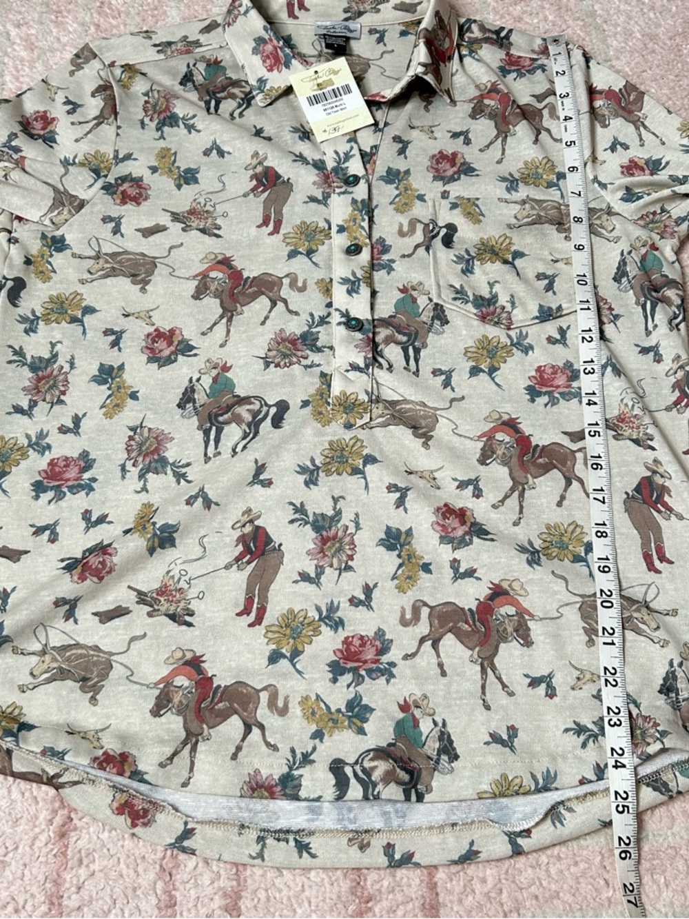 NWT Tasha Polizzi Cowboy & Floral Print Old Town Shirt Size Large Southwest Boho - Picture 7 of 11